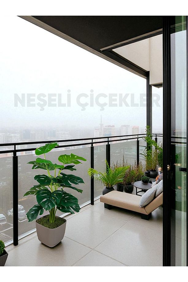 Yapay Ağaç Monstera Deve Tabanı Bitkisi 18 Yaprak 75cm Plastik Saksı Yapay Salon Çiçeği Hediyelik - 7