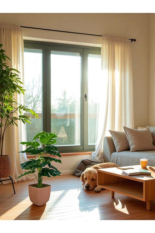 Yapay Ağaç Monstera Deve Tabanı Bitkisi 18 Yaprak 75cm Plastik Saksıda Yapay Salon Çiçeği Hediyelik - 3