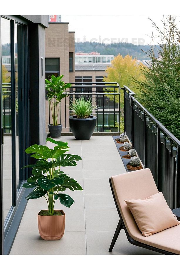 Yapay Ağaç Monstera Deve Tabanı Bitkisi 18 Yaprak 75cm Plastik Saksıda Yapay Salon Çiçeği Hediyelik - 7