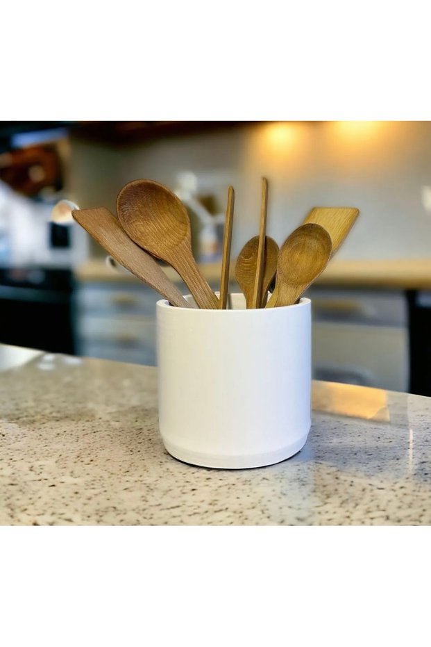 16cm Handmade Concrete Cylinder Countertop Upright Spoon Rest Raw White