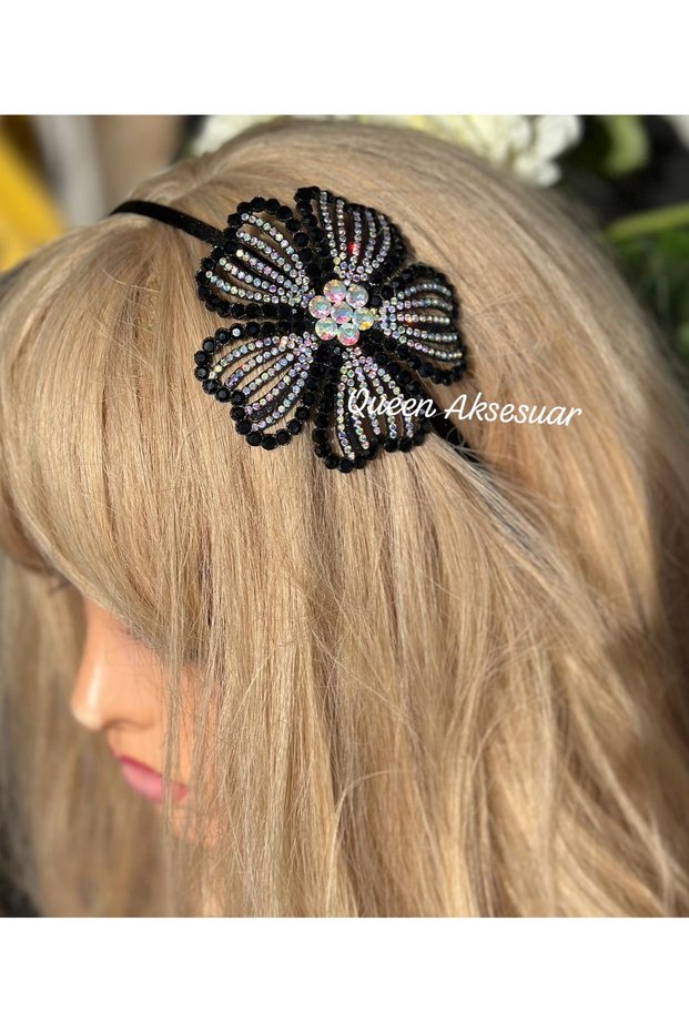 Luxury Design Black Orchid Floral Crystal Stone Shiny Fine Metal Special Occasion Evening Dress Hair Accessory Tiara