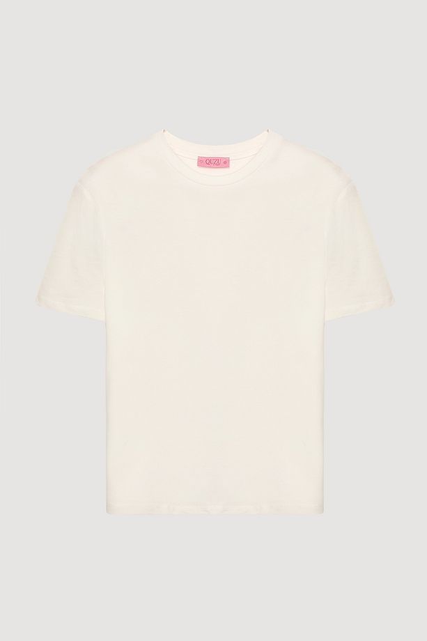 Bisiklet Yaka Oversize Basic Tişört Ekru - 1