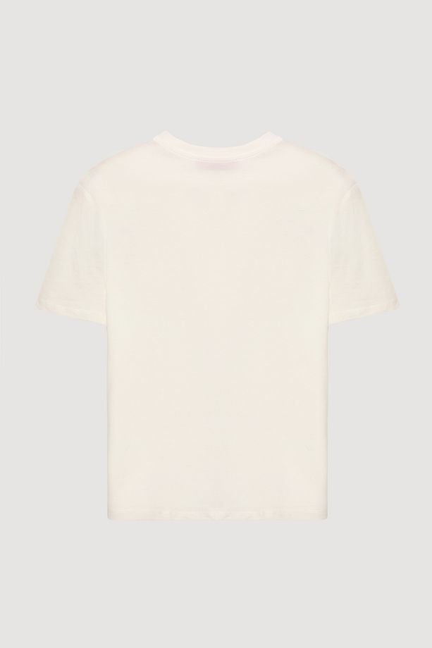 Bisiklet Yaka Oversize Basic Tişört Ekru - 4