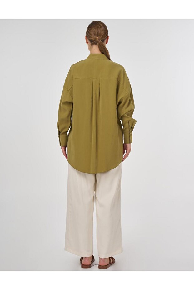 Nakış Aplikeli Modal Tunik Haki - 4