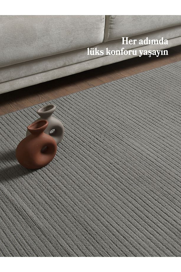 Düz Tasarım Yumuşak Özel Ebat Kesim Overloklu Kolay Temizlenebilir Jüt Taban Makine Halısı Koyu Gri - 3