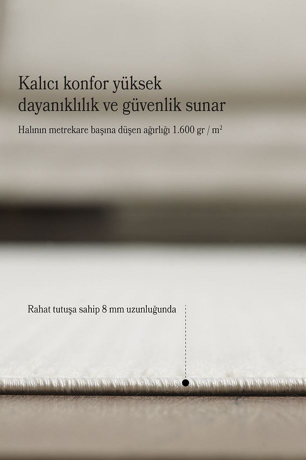 Düz Tasarım Yumuşak Özel Ebat Kesim Overloklu Kolay Temizlenebilir Jüt Taban Makine Halısı Krem - 4