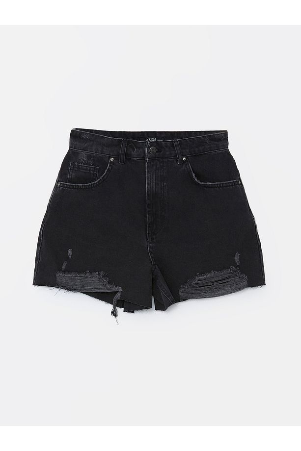Yüksek Bel Dar Fit Kadın Jean Şort - 5