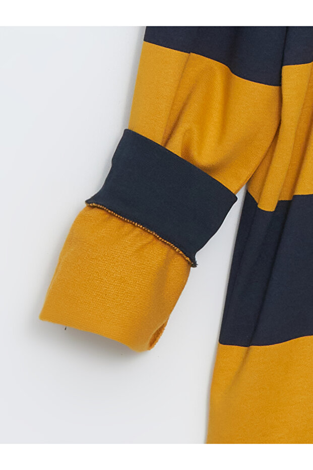 Polo Neck Long Sleeve Striped Men's Sweatshirt - 7