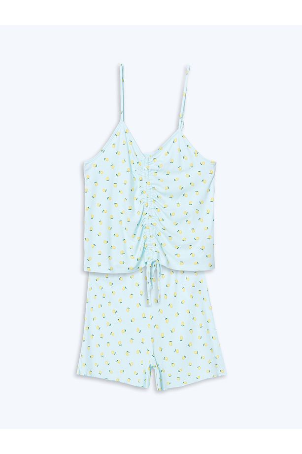 V Yaka Desenli Kadın Şortlu Pijama Takımı - 7