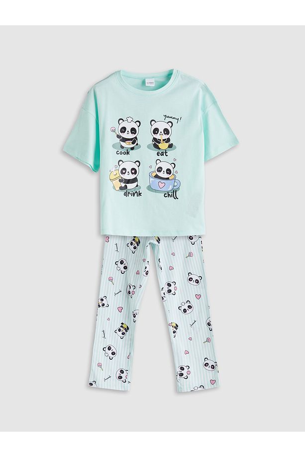 Bisiklet Yaka Kız Çocuk Pijama Takımı - 1