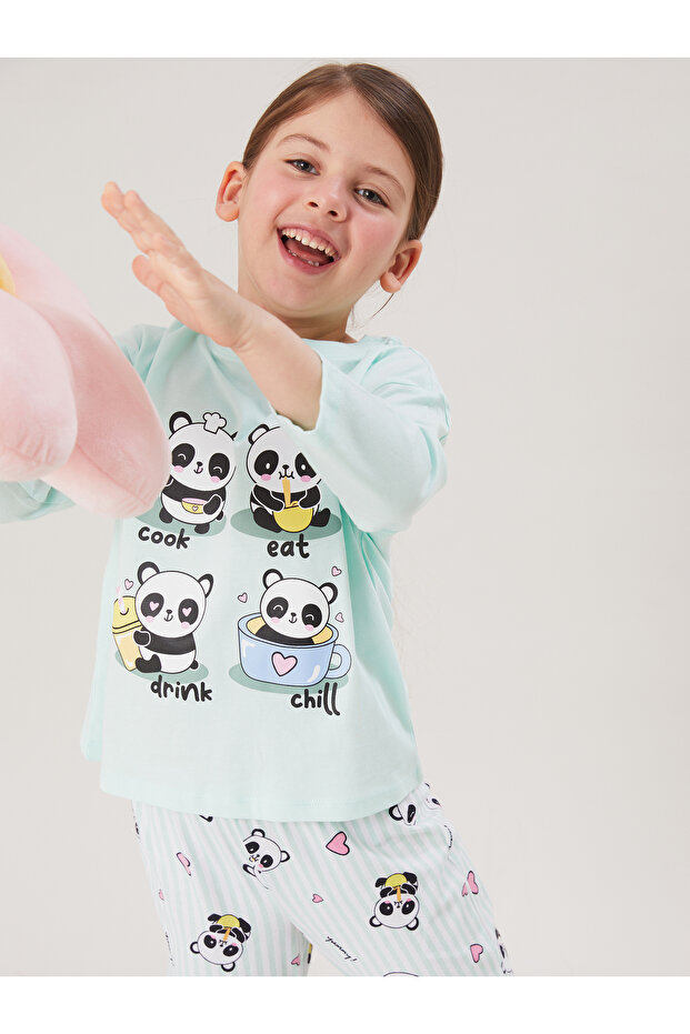 Bisiklet Yaka Kız Çocuk Pijama Takımı - 2