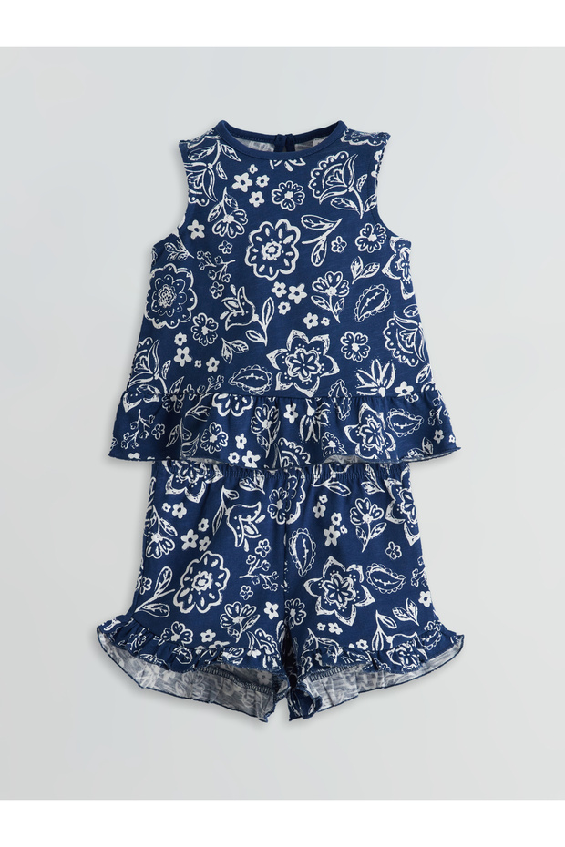 Crew Neck Floral Baby Girl Blouse and Shorts 2-Piece Set