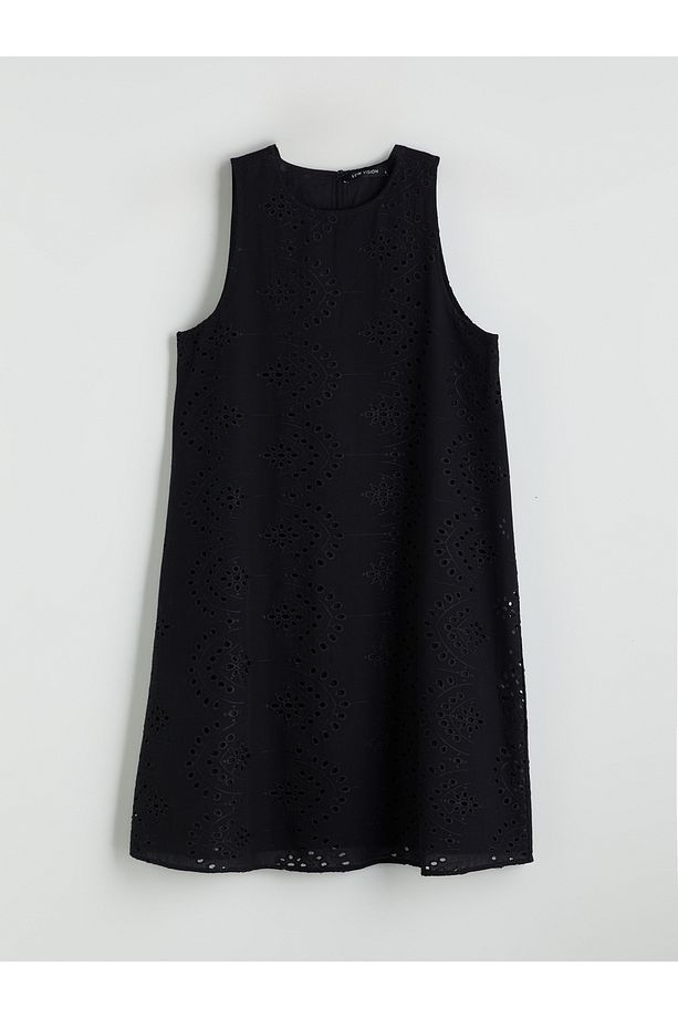 Bisiklet Yaka Ajurlu Mini Elbise - 5