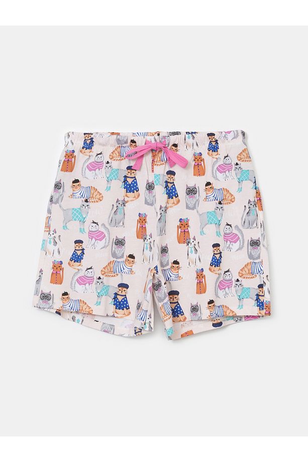 Bisiklet Yaka Baskılı Kadın Şortlu Pijama Takımı - 7