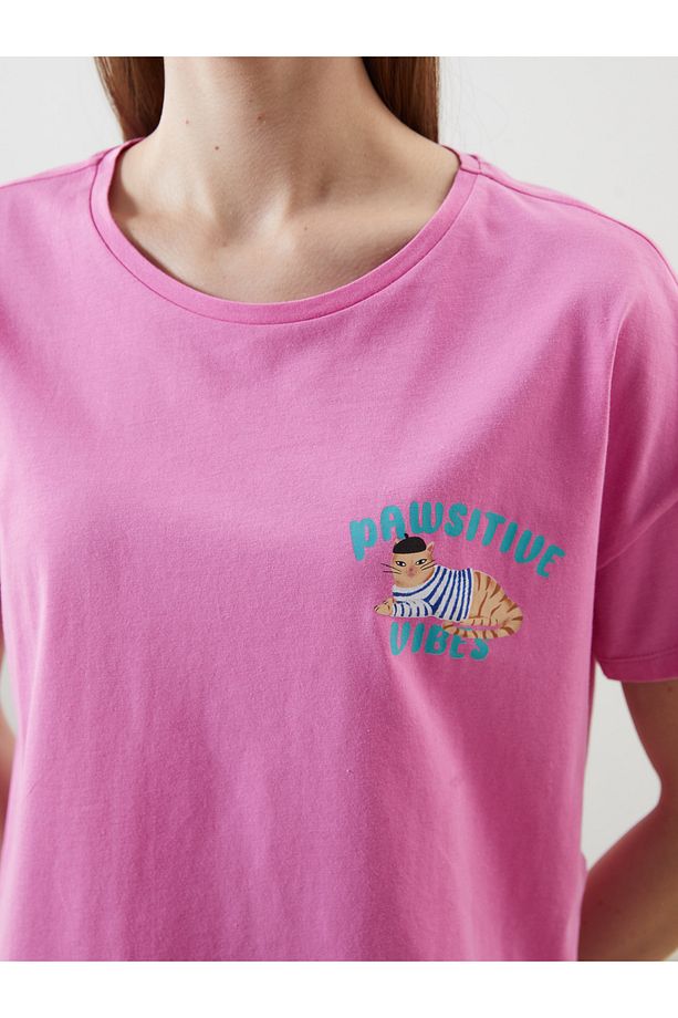 Bisiklet Yaka Baskılı Kadın Şortlu Pijama Takımı - 3