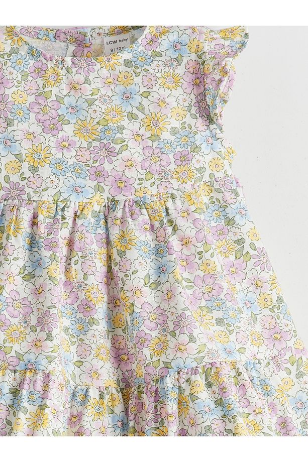 Bisiklet Yaka Çiçekli Kız Bebek Poplin Elbise - 3