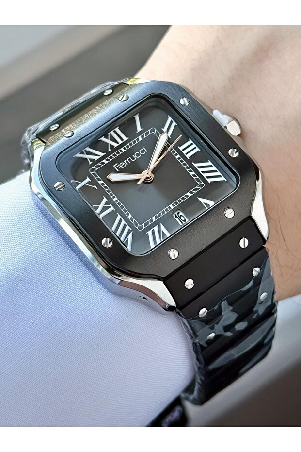Men's Square Case Metal Cord Wrist Watch