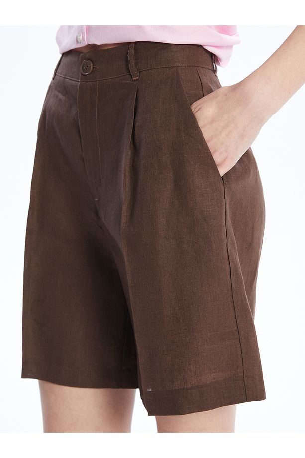 Loose Fit Keten Kadın Şort - 3