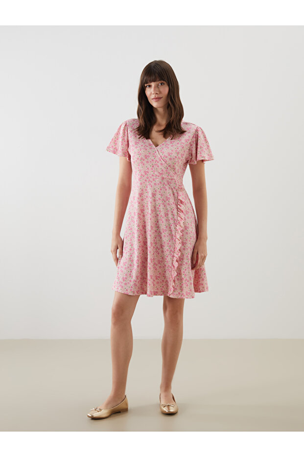 Double Breasted Collar Floral Women's Dress