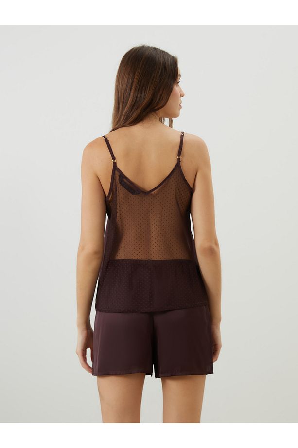V Yaka Nakışlı Askılı Kadın Şortlu Pijama Takımı - 4