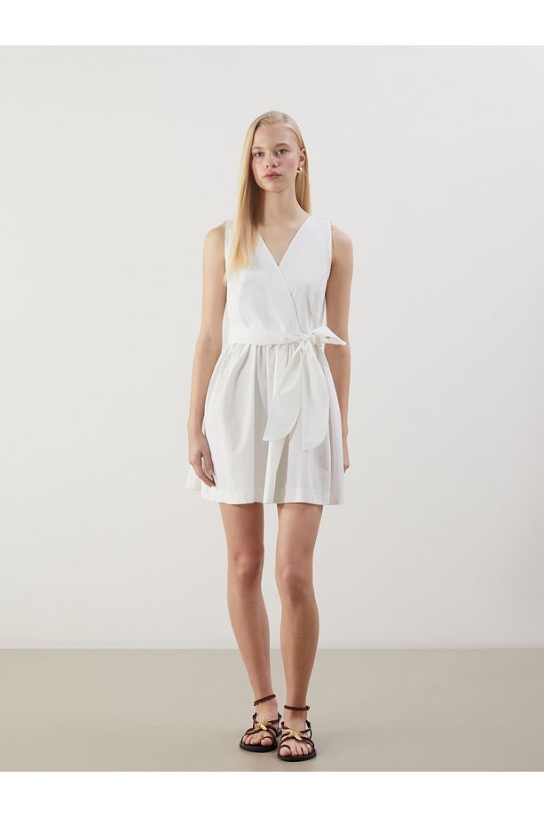 Kruvaze Yaka Poplin Mini Elbise - 1