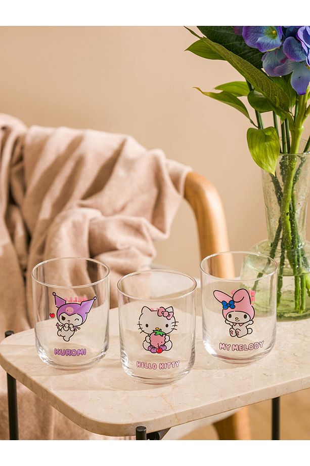 Karişik Hello Kitty Baskılı Cam Su Bardağı 4'lü 350 ml - 3