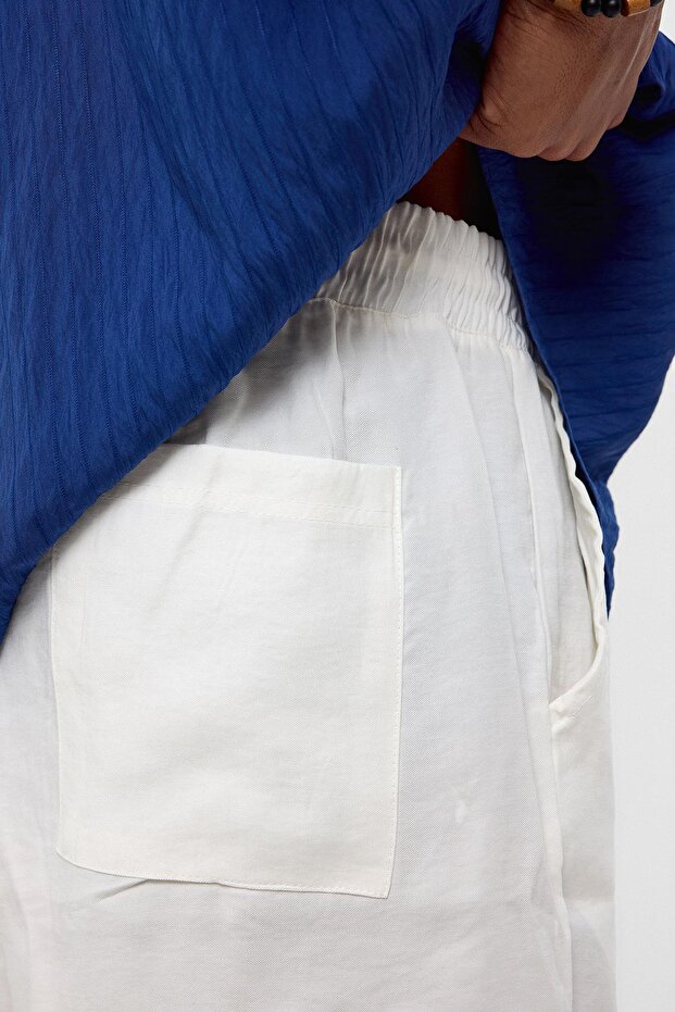 Oversize Keten Şort Beyaz - 5