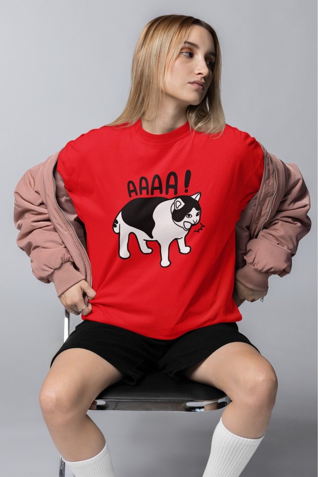Unisex Men/Women Aa Cat Color Printed Oversize 100% Cotton T-Shirt