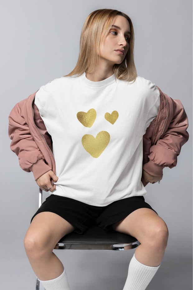 Unisex Men/Women Heart Gold Color Printed Oversize 100% Cotton T-Shirt