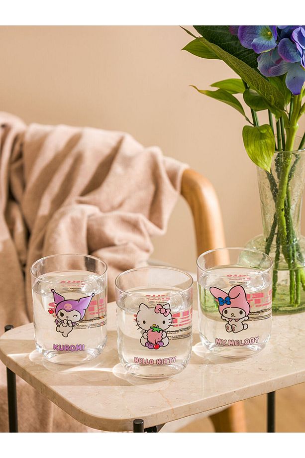 Karişik Hello Kitty Baskılı Cam Su Bardağı 4'lü 350 ml - 1