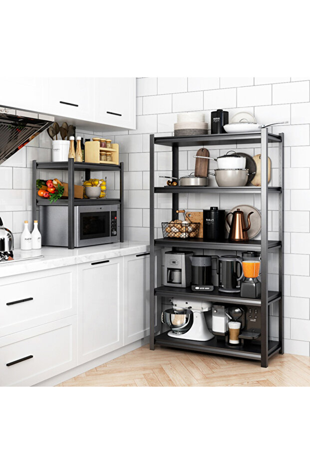 Adjustable 5-Shelf Steel Storage Rack with Wheels - 3