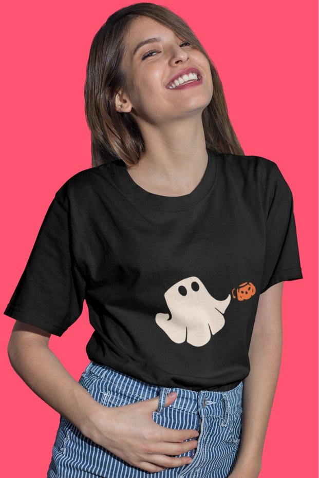 Unisex Men/Women Halloween Ghost Color Printed Oversize 100% Cotton T-Shirt