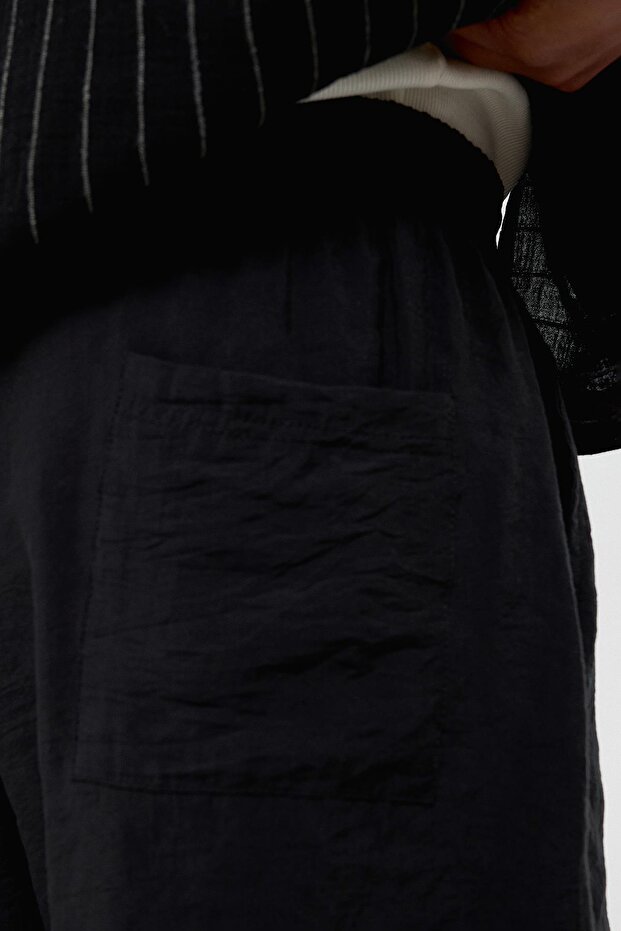 Oversize Keten Şort Siyah - 5
