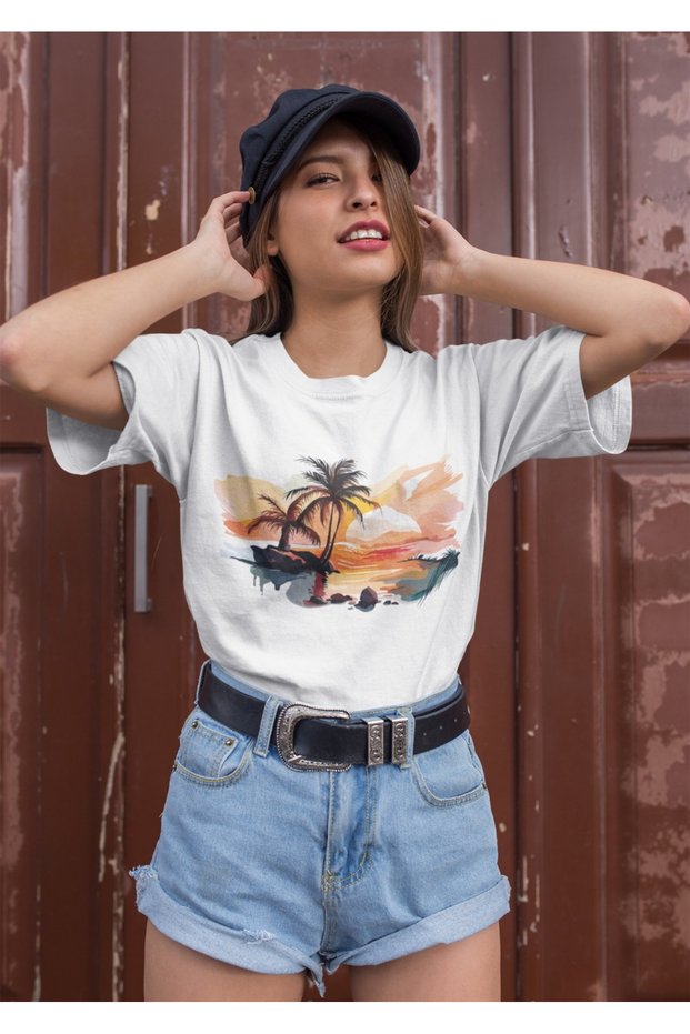 Unisex Men/Women Palms Sunset Printed Colorful Printed Oversize 100% Cotton T-Shirt