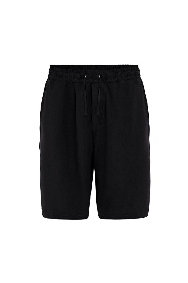 Oversize Keten Şort Siyah - 2