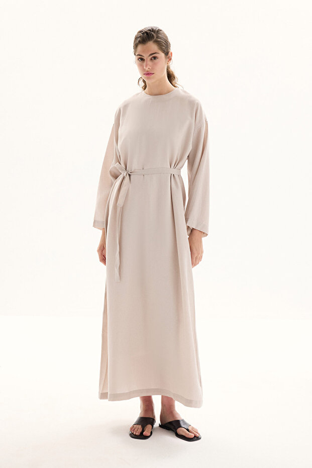Basic Lyocell Cupra Bej Elbise - 2