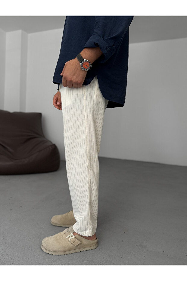 Ekru Çizgili Pantolon GJ-16794 - 4
