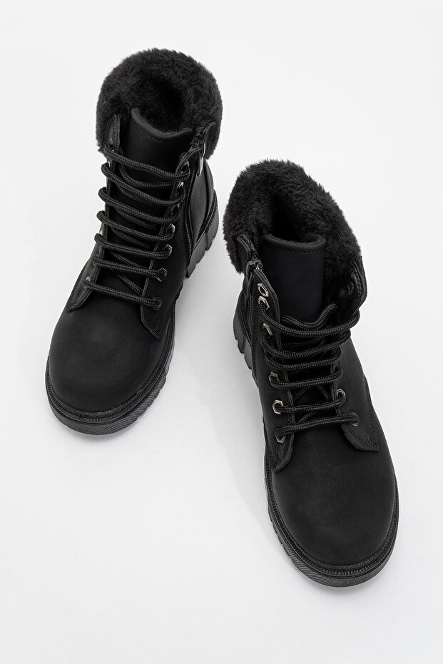 Kadın Kürklü Bağcıklı Bot SİYAH ZÜMRÜT - 5