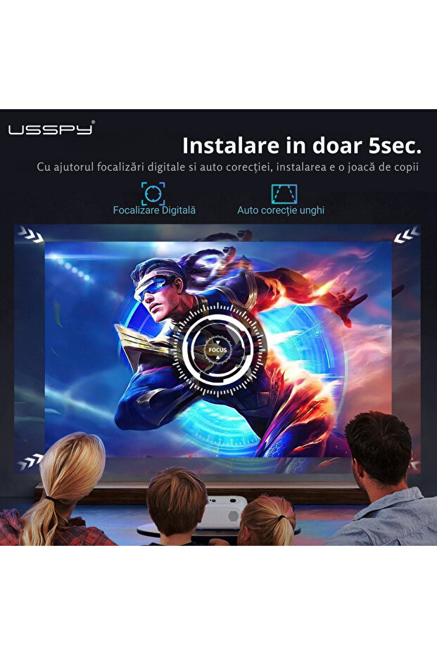 Proiector portabil inteligent, 200 ANSI lumeni, Android 12, Wi-Fi dual - 6