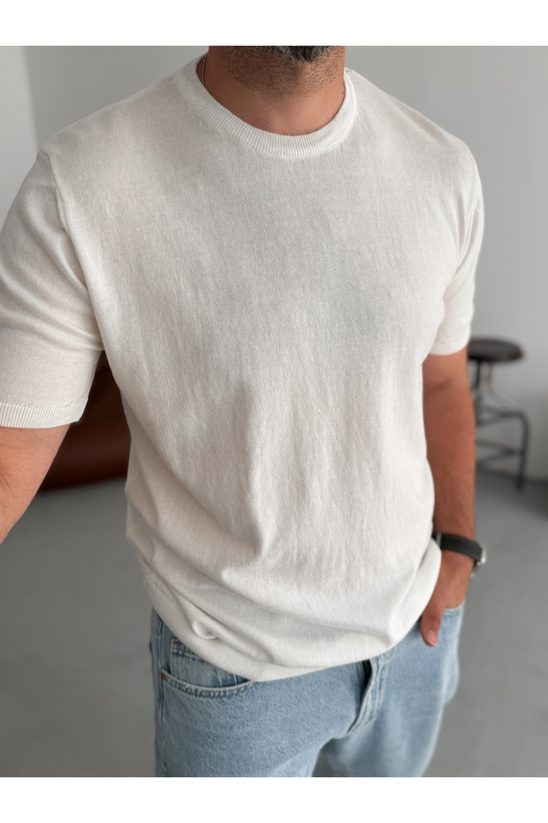 Beyaz Basic Triko T-Shirt G-16360 - 3