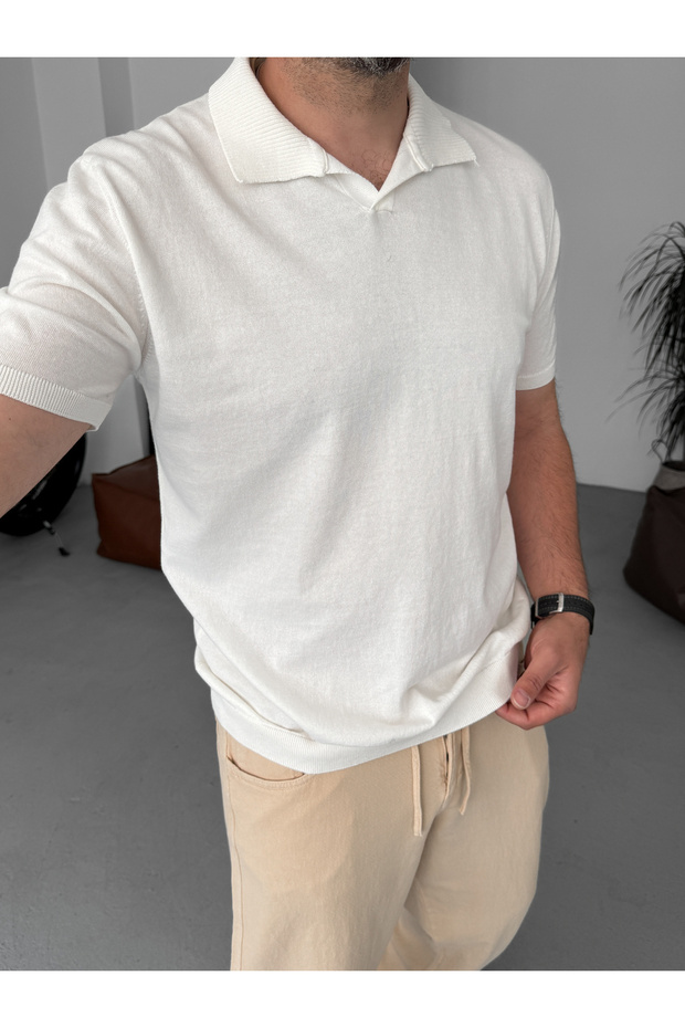 Beyaz Basic Polo Yaka Triko T-Shirt G-17190 - 6