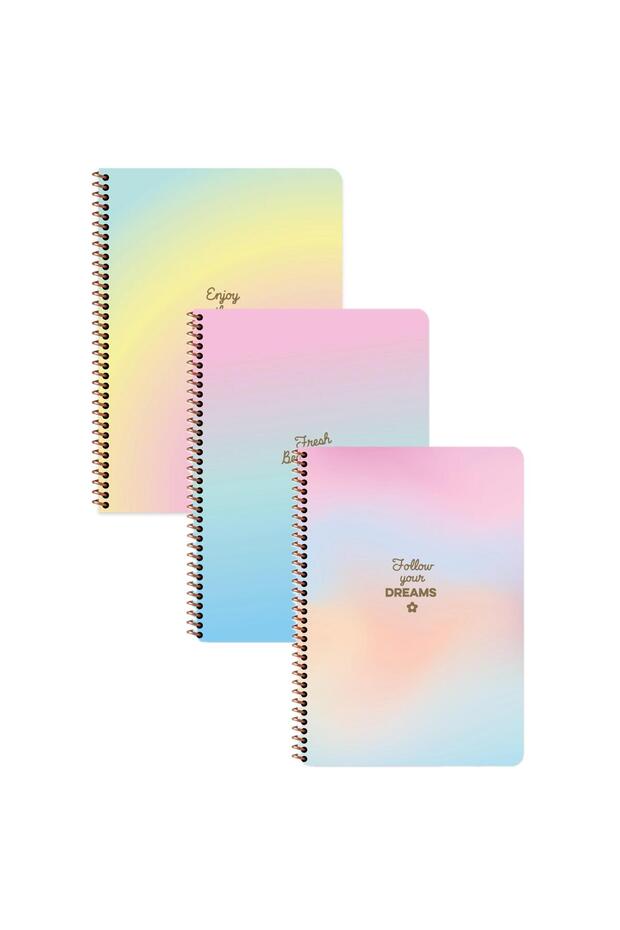 Keskin Color A4 Lined Spiral Fairy Powder Notebook Set 3 Pieces | 80 Sheets