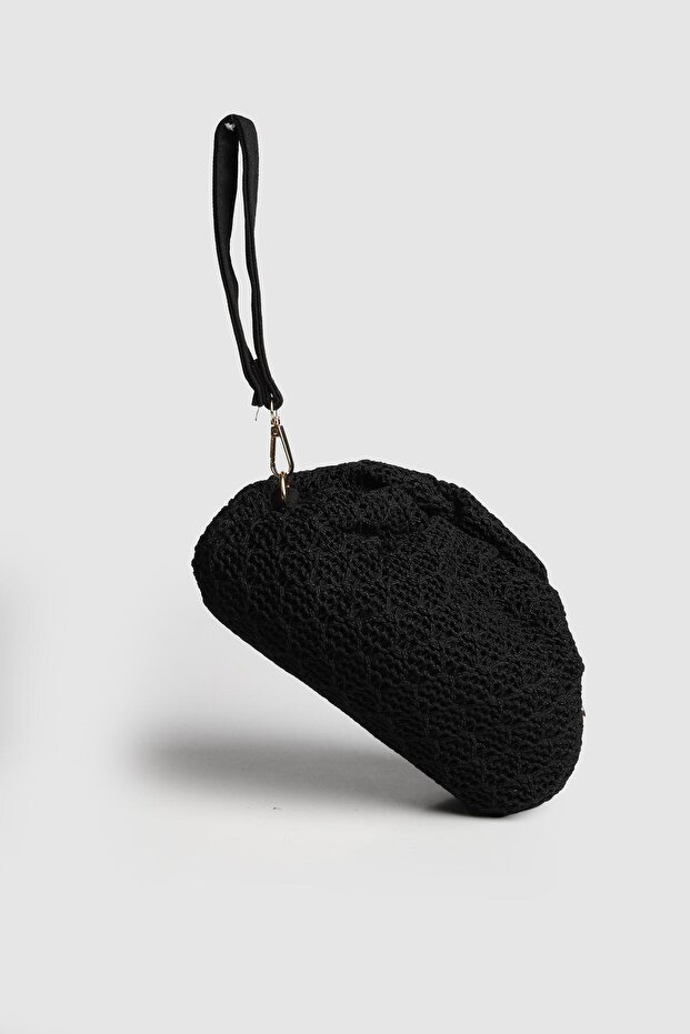 La'Graccio Paris Women's Secra Plush Strap Bag Knitted Black
