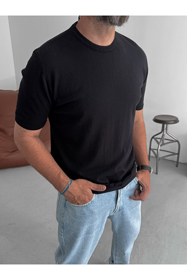 Siyah Basic Triko T-Shirt G-16360 - 3