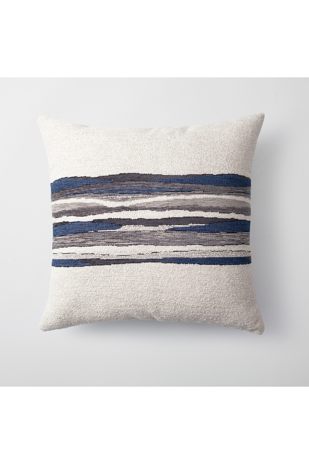 "Combos" - Linen Floor and Woven Patterned Throw Pillow 50X50 Navy Blue (Inner Pillow Included)