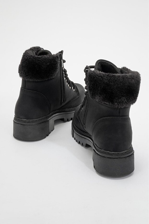 Kadın Kürklü Bağcıklı Bot SİYAH ZÜMRÜT - 4