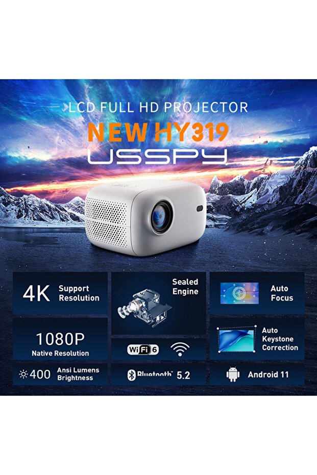 Proiector portabil inteligent, 200 ANSI lumeni, Android 12, Wi-Fi dual - 2