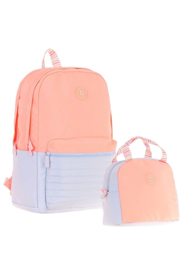 Quick Salmon Quilted Detailed School Bag and Thermal Insulated Nutrition Set - Girl
