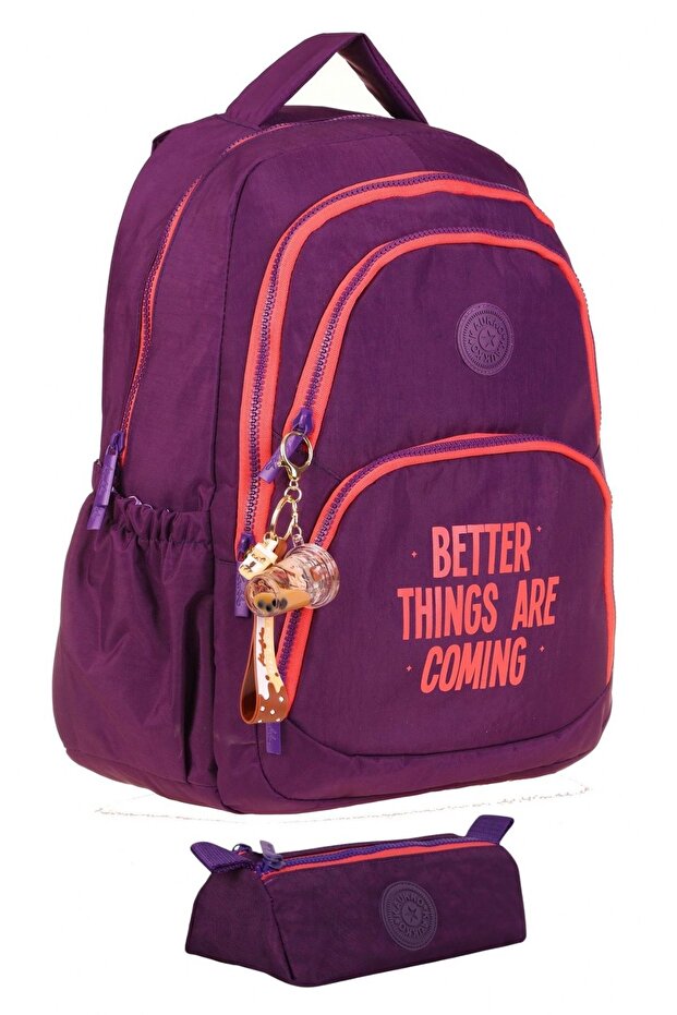 Crinkle School Backpack and Pen Holder Set - Purple - Girl (K1678+K2643)