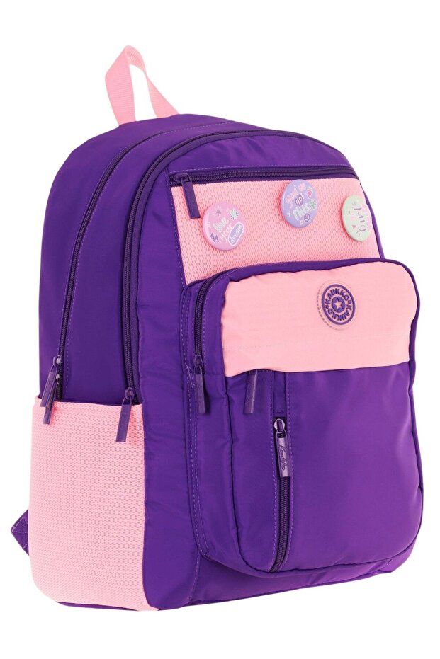 Kauko Holiday Girl's Six-Compartment Rosette School Backpack - Purple Pink - K1829